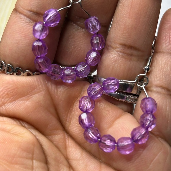 Purple Crystal Hoop Earrings - Picture 3 of 3